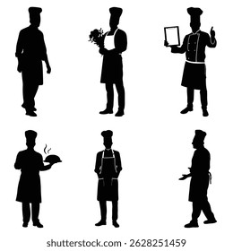 Six Chef Silhouettes Poses Cooking Culinary Restaurant Professionals Food Service Workers