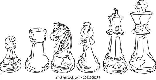 Six chess pieces, Basic chess pieces .  Chessmen.