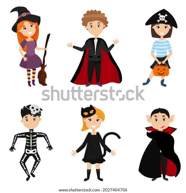 Six Children Scary Carnival Costumes Halloween Stock Vector (Royalty ...