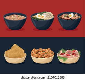 six chinese food set icons