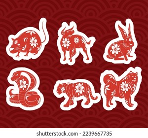 six chinese new year animals icons