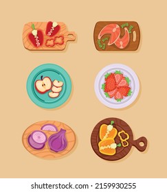 six chop food set icons