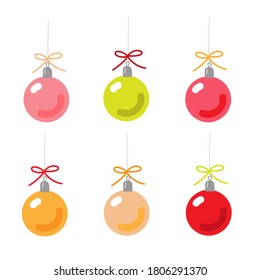 six christmas balls on the white background