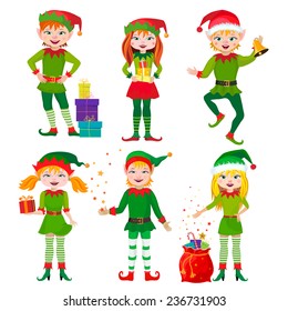 Six Christmas Elf on white background.