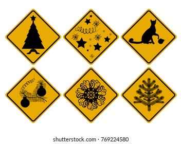 Six Christmas Road Signs. Vector Set