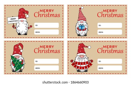 Six christmas tags. Christmas gnomes. Space for text