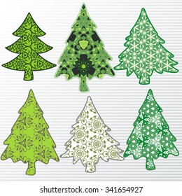 six Christmas tree on a white background