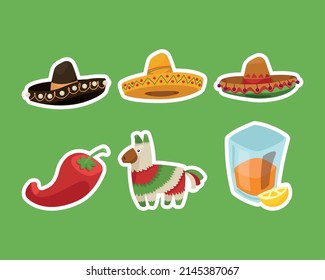 six cinco de mayo set icons