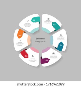 
Six Circle Elements With A Paper Icon And A Place For The Text To Be A White Paper Circle. Concept 6 Features Business Development. Infographic Design Template. Vector Illustration.