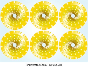 Six circles multiplied and shrinking forming, view shaped pipe, or up to the tower with colorful decorations on the walls