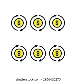 six circular coin Illustration. money business accounting presentation finance , flat graphic symbol Modern outline icons for mobile application and web concepts. white background.