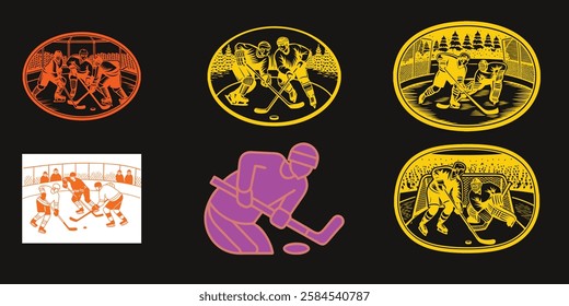 Six circular illustrations of people playing Pickleball 