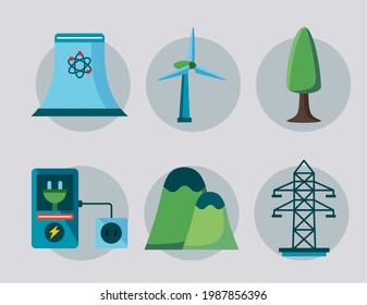 six clean energy set icons