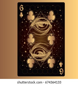 Six of clubs. Playing card with original design on the theme of space.