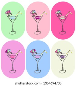 six coctails set. vector illustration.
