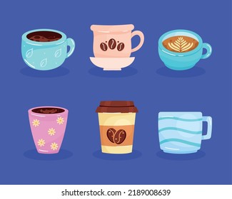 six coffee drink set icons