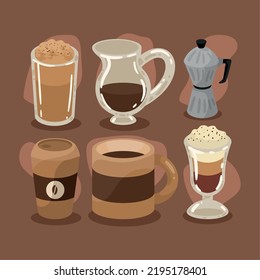 six coffee product set icons