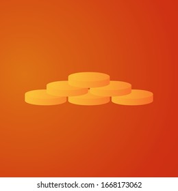 Six coins on a bright red background