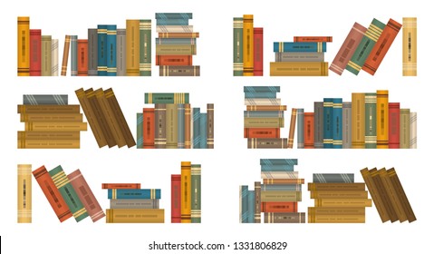 Six collections of books of different formats and with different covers. Vector set
