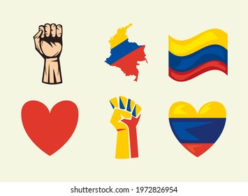 six colombian protest set icons