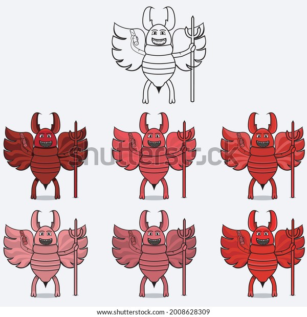 Six Color Devil Termite Mascot\
Character, White Colors Background, Vector and\
Illustration