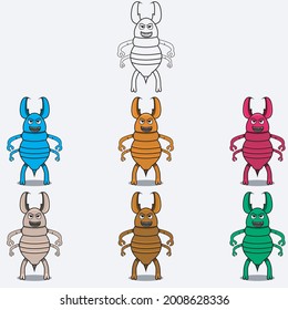 Six Color Evil Termite Mascot Character, white Color Background, Vector and Illustration