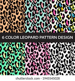 Six color leopard print pattern collection vector