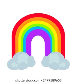 six color rainbow with clouds , diversity symbol, lgbt, pride month - vector icon