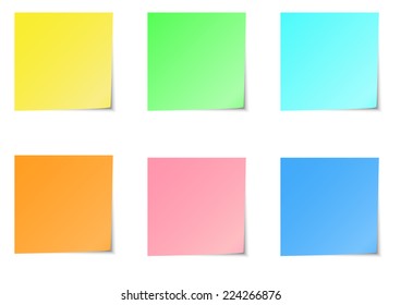 Six color of sticky notes. A vector illustration.