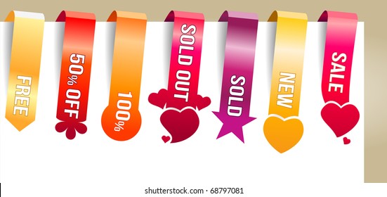 Six color vertical promotion labels with text