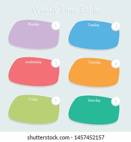 six color weekly time table vector