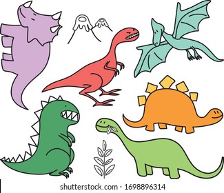 six colored dinosaurus for children