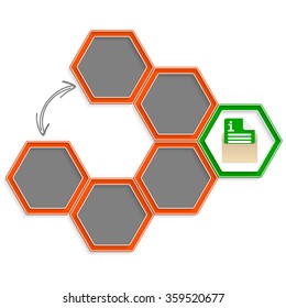Six colored hexagons for your text and envelope