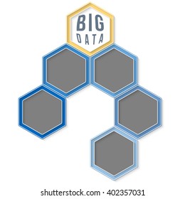 Six colored hexagons for your text and big data icon