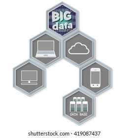 Six colored hexagons for your text and big data icon