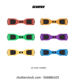 Six colored models of the electric two wheeled scooter