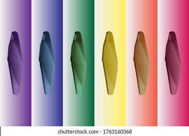 Six colored objects on a color spectrum and white background