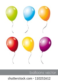 six colorful balloons isolated over white background. vector illustration