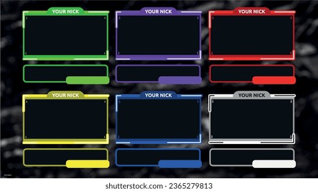 Six colorful banners intended as a source and camera overlay. Perfect for streaming and recording videos