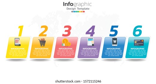 Six colorful elements with icons and place for text in Concept of shopping.