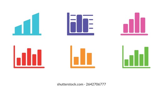 Six colorful infographic bar chart templates are shown on a white background, offering multiple data visualization options for business and personal use.