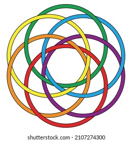 Six Colorful Interlocking Rings, Circles, Strokes Can Be Turned Off, Vector Illustration