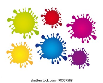 six colorful paint splash over white background. vector