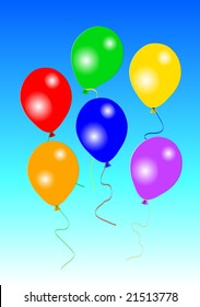 Six colorful party balloons