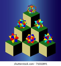 Six colorful polyhedrons