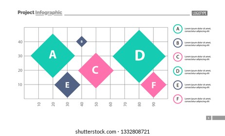 Six colorful rhombs on grid slide template. Business data. Graph, chart, design. Creative concept for infographic, report. Can be used for topics like statistics, analysis, research