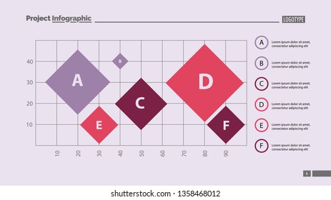 Six colorful rhombs on grid slide template. Business data. Graph, chart, design. Creative concept for infographic, report. Can be used for topics like statistics, analysis, research