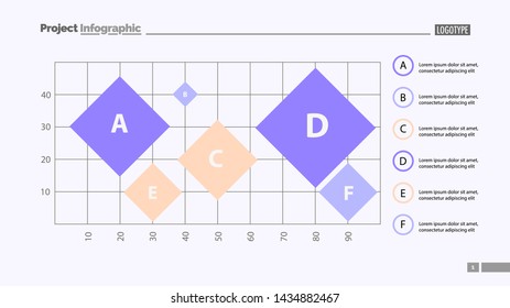 Six colorful rhombs on grid slide template. Business data. Graph, chart, design. Creative concept for infographic, report. Can be used for topics like statistics, analysis, research