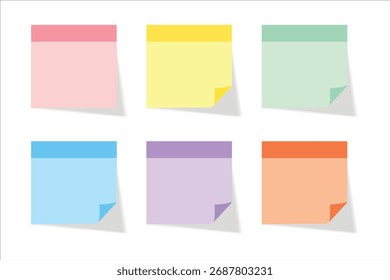 Seis notas pegajosas coloridas con sombras