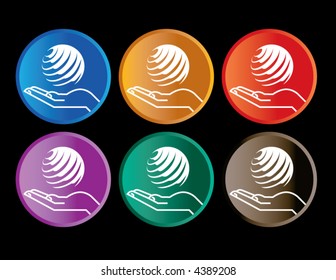 Six colorful vector buttons for use in print or web design